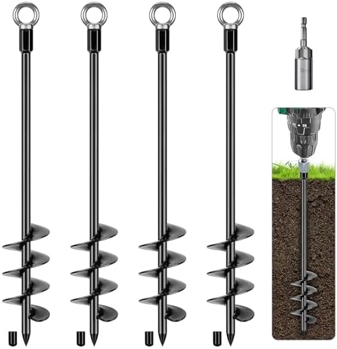 BeneLabel Bodenanker Schaukel 61cm Trampolin Erdnägel 4 Zeltheringe/Schwarz | Camping Vorzelt Klettergerüst Schaukelgestell Slackline Gartenhaus Carport,Einschraubbar,M12,Φ2cm Fest