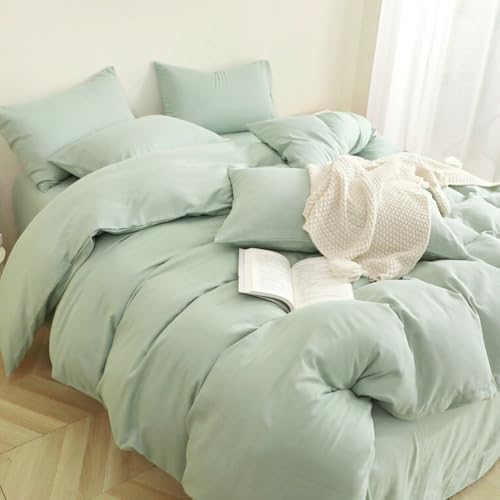 Michorinee Single Duvet Cover Set Sage Green Soft & Breathable Bedding Set with Zipper Closure Microfibre Quilt Cover with 1 Pillowcase 50x75 cm