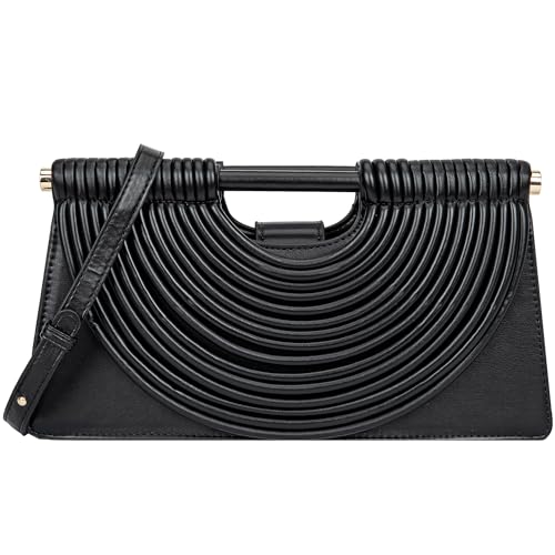 Image of Trendy Woven Evening Clutch Purse Half Round Designer Shoulder /Crossbody Bag Top-Handle Satchel Handbags