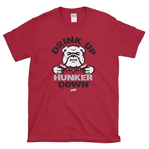 Drink Up Hunker Down T-Shirt for Georgia College Fans (SM-5XL) (Red Short Sleeve Large)