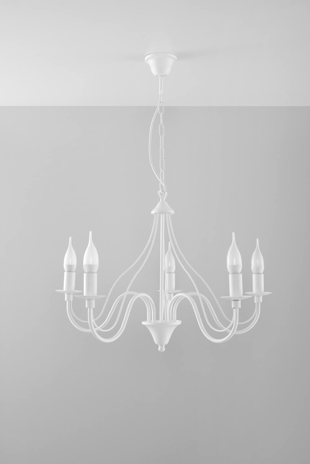 Licht-Erlebnisse Nostalgischer Kronleuchter – 5-flmg, Rustikal In Weiß, Hängeleuchte Für Landhausstil, Höhenverstellbar