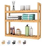 Domax Bamboo Bathroom Shelf 3-Tier Wall Mount Storage Rack Multifunctional Adjustable Layer Free Standing Over Toilet Utility Shelves Living Room Kitchen (Bamboo)