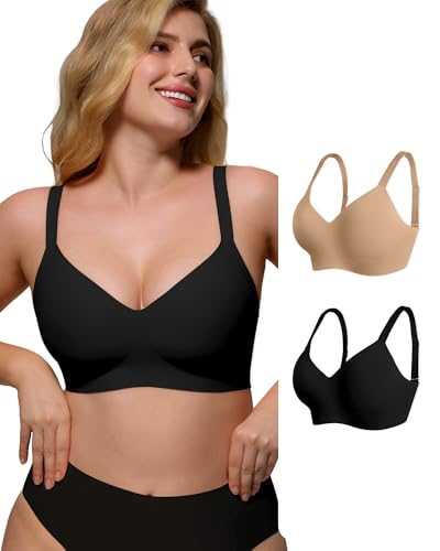Image of As Fairy Womens Soft Comfortable No Underwire Bras V Neck Seamless Push Up Bralettes Full Coverage Tshirt Brassiere