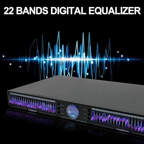 Ecualizador gráfico estéreo digital de 22 bandas, analizador de espectro LED, 1U doble canal con 10 efectos preestablecidos y reducción automática de ruido para estudio de grabación miniatura 2