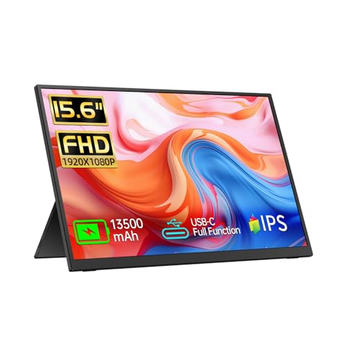 Qunub Portable Monitor 15.6' FHD 1080p, Travel Monitor with Built-in Battery & Kickstand & Speakers, HDMI USB C External Portable Monitor for Laptops, PC, Mac, Xbox, Switch, and PS5/4