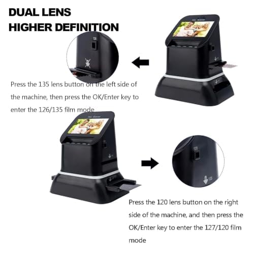 Scanner Numérique De Films Et Diapositives 4,3 Pouces, Haute Résolution 120, Compatible avec 5 Formats De Film 120, Écran LCD 1080p, Conversion De Négatifs Et Diapositives 35 Mm, 135, 126 Et 127