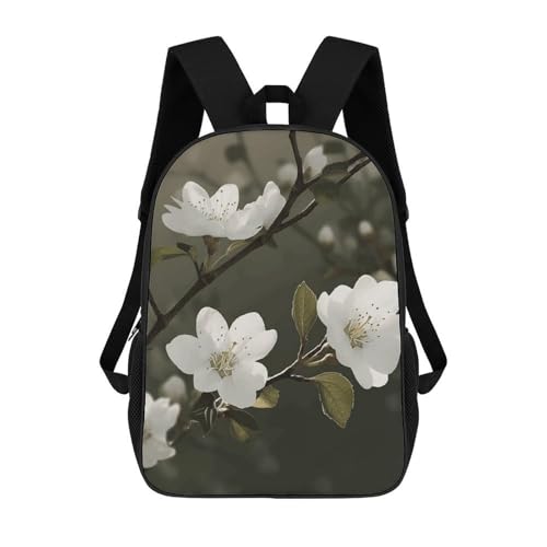 White Flowers Spring Backpack for Men Women, Heavy Duty Backpack Large Capacity, Durable Lightweight Travel Daypack