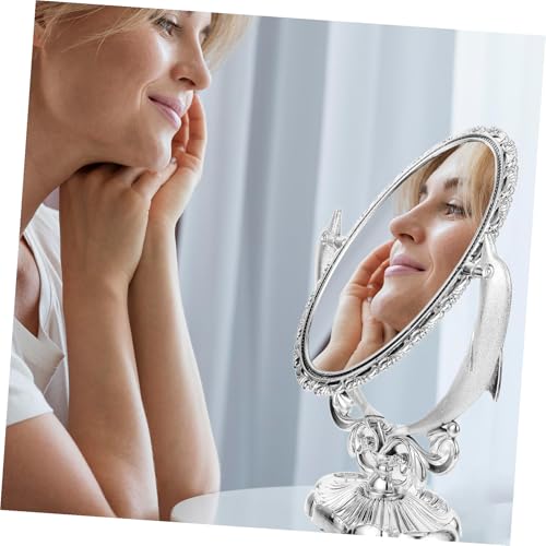 Miroir de maquillage double face pivotant en argent pour table de bureau