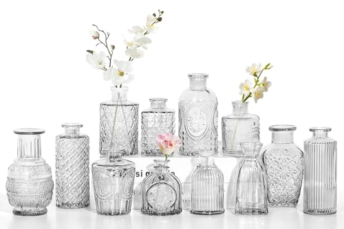 Sawoake 12pcs Mini Bud Vases As Wedding Centerpieces for Tables Clear Bud Vases for Flowers Small Flower Vases Suitable for Birthday Party Anniversary Wedding Reception Baby Shower (Clear)