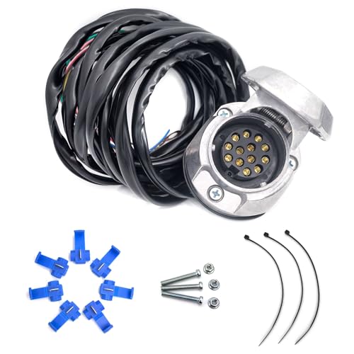 YOYOCOOL Jeu de Prise Remorque 13 Broches avec 2M Câble - 13 Fils, Connecteur Caravane 13 Pin Pré-câblée, Moulées en Aluminium