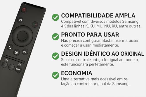 Controle Remoto Compatível com Smart TV Samsung 4K KU NU MU RU Com Botões Atalho De Streaming Pronto