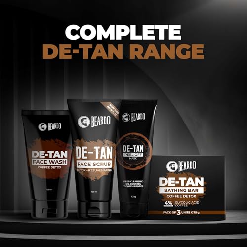 Image of Beardo De-Tan Soap for Men, 75g X 3 | Tan Removal and Caffeine Face & Body Soap | Detan With Coffee & 4% Glycolic Acid | For Body & Face | Refreshing Fragrance | For All Skin Types