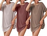 Ekouaer 3 Pack Women's Short Sleeve O Neck Sleep Shirt Nightgown Plus Size Sleepwear Cool Sleepshirts Set 3 L