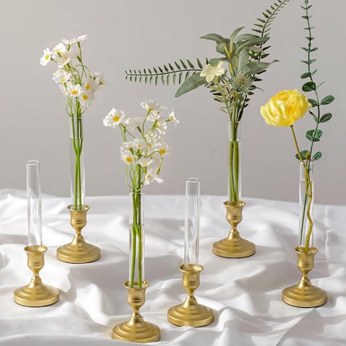 Inweder Bud Vases with Candlestick Holders: Set of 6 Clear Glass Vase Bulk