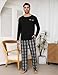 Imagen de Litherday Pijama Hombre Algodón Invierno Manga Larga Conjunto de 2 Piezas con Pantalón Cuadros y Camiseta Cómoda Ropa Dormir Hombre