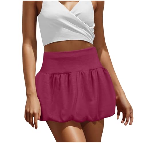 Xiaojmake Women Bubble Skirt Low Waist Pleated Cute Puffy Skirts Flared A Line Mini Balloon Skirt Ruffle Ruched Skater Skirts