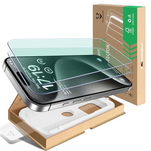 PandaShield 2-Pack Anti-Blue Light Screen Protector for iPhone 15 Pro [6.1] Eye Care Military Grade Shatterproof Easy Installation with Paper Dust-Free Alignment Tool Bubble-Free Eco-Friendly
