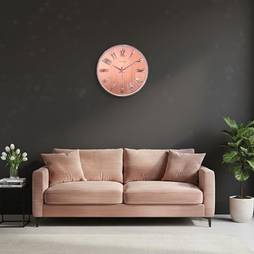 Image of RANDOM Sweep Silent Wall Clock, Non-Ticking Quartz Movement with 3D Foiling Numbers. (Rose Gold)