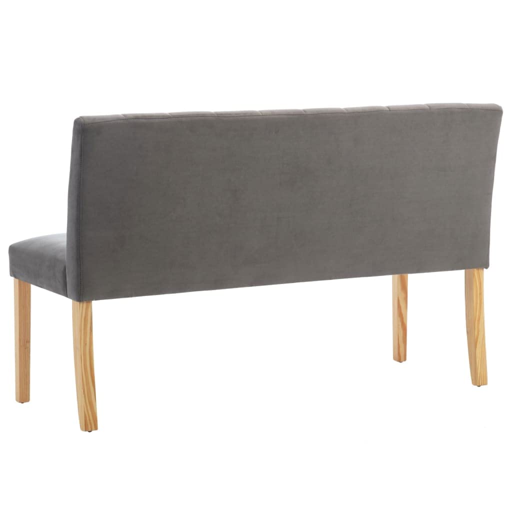 Banco de terciopelo con respaldo de 140 cm, color gris, grueso acolchado con diseño acolchado, patas de madera de caucho y patas de madera, cómodo banco para pasillo o salón, fácil montaje
