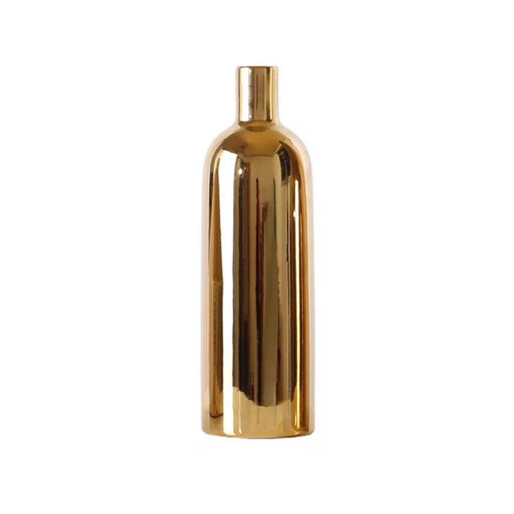 Bzgpmfud One Color Vase Desktop For Living Room Modern Electroplated Ceramic Trumpet Flower Arrangement Dried Dining Table Hotel Decorations Vases(B)