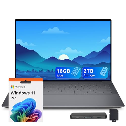 Dell XPS 14 14.5 3.2K Touchscreen Laptop Intel Core Ultra 7 255H 16GB LPDDR5X 2TB Storage (1TB SSD+1TB Docking Station) Backlit Keyboard Copilot Fingerprint Reader Win 11 Pro Graphite