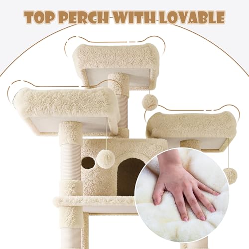 Image of SHA CERLIN 81 Inches Extra Large Cat Tree for Indoor Adult Cats /XXL Big Cat Tower with Condo /Cozy Perches /Sisal Scratching Posts and Hammocks /Activity Center /F80 /Heavy Duty /Beige