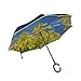 Double Layer Inverted Fold Umbrella Kinderwagen Yellow Rape Field mit Blue Sky Reverse Umbrellas für Frauen Womens Inverted Umbrella Winddichter UV-Schutz für Regen mit C-förmigem Griff