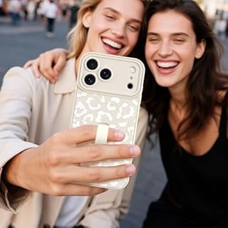 MOWIME Magnetic for iPhone 17 Pro Max Case with Finger Strap, Compatible with Magsafe, Cheetah Print Pattern for Women Girls, Slim Shockproof Soft TPU Case for iPhone 17 Pro Max 6.9 Inch, White