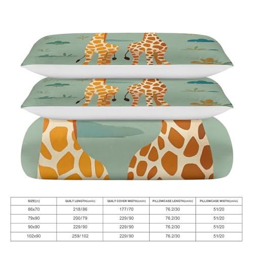Parure de lit motif girafes en microfibre douce avec 2 taies d'oreiller, taille 228x228 cm - 3