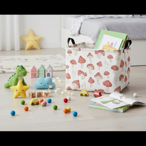 Image of Rectangular Kids Basket Baby Girl Basket Fabric Storage Bin Organizer Box Room Decor(Mushroom)