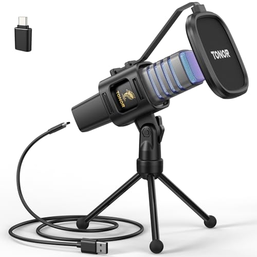 TONOR Microfono USB RGB, microfono cardioide a condensatore per computer,