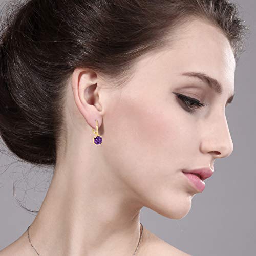 Gem Stone King 3-6 Cttw 18K Yellow Gold Plated Silver 8MM Cushion Gemstone Birthstone Drop Dangle Earrings | Leverback Gold Earrings For Women2