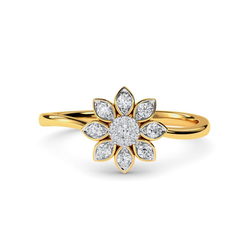 Image of KISNA 14k / 18k Real Gold & Diamond Ring | Diwali, Rakhi Rakshabandhan Gift for Sister /Bhabhi /Women | With Certificate of Authenticity & BIS-Hallmarked Gold Jewellery | Dahlia Diamond Ring