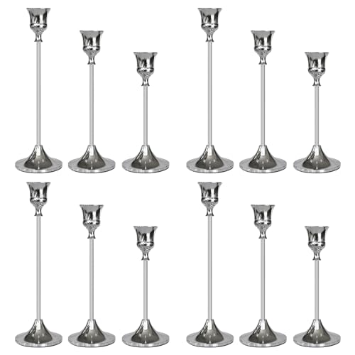 Candlestick Holders Silver, 12 Packs Taper Candle Holder for Candlesticks, Candle Sticks Holder Decor for Home Decor by SHOWIN - Used condition - US$57.94