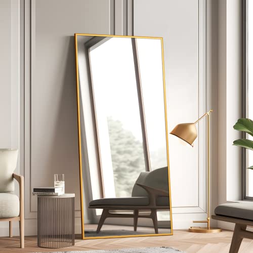 Image of NeuType Large Rectangle Wall Mirror - 47 inchx22 inch, Hanging Mirror for Bedroom, Bathroom, Living Room - Aluminum Alloy Thin Frame, Gold Finish