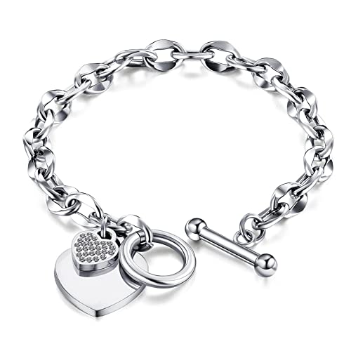 Image of JUPPE Silver Titanium Steel Engraved Bracelet Personalized Proverbs 4:23 Bangle Gift for Women Girls