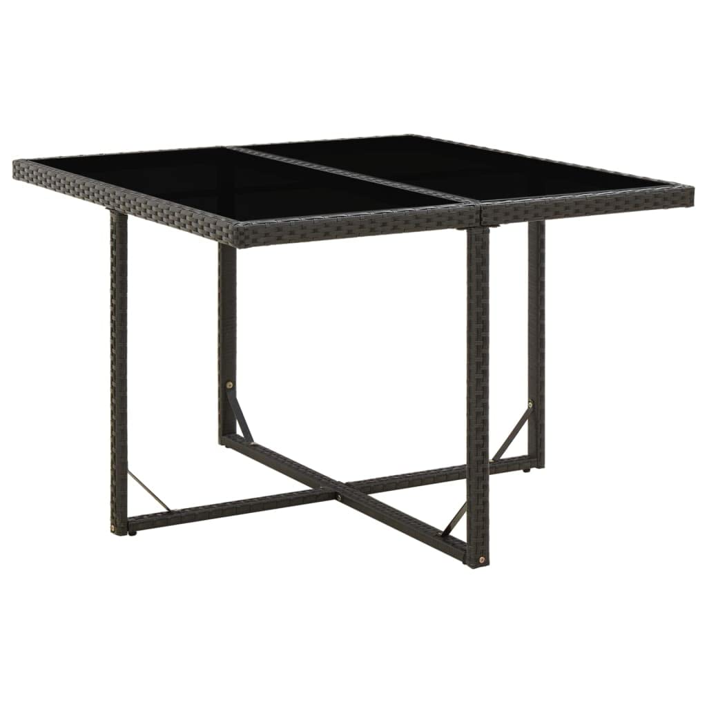 Table de jardin polyrotin noire résistante intempéries stable avec plateau verre
