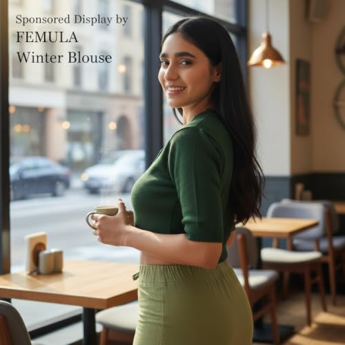 Image of Women Winter Wear V-Neck Half Sleeves Regular Fit Woollen Blouse