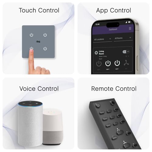 Image of IOTICS Smart Wifi Switch Board: 4 x Switch Module. Touch Control, Remote, App Control. Voice Compatible with Alexa & Assistant. Smart Touch Switch Board For Home Automation (Grey)