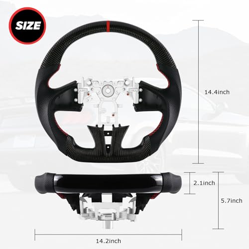 LOSCHEN Carbon Fiber Steering Wheel for INFINITI Q50 2013 to 2018, Real Carbon Fiber Nappa Perforated Leather D-shaped Flat-bottom Steering Wheel
