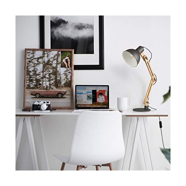tomons LED Leselampe im Klassichen Holz-Design, Schreibtischlampe Grau, Tischleuchte Verstellbare, Verstellbarem Arm… – Bild 3