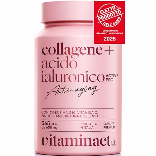 Collagene e Acido Ialuronico ELETTO PRODOTTO DELL’ANNO 2025 - L’unico con Probiotico Testato Bifidobacterium L. BLG1 Migliorando del +30% l’assorbimento degli Attivi, Q10, Vitamin C, Zinco e Biotina