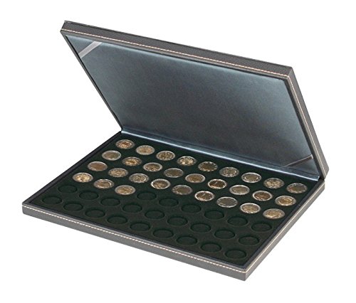 Lindner 2364-2154CE NERA M coin case with a black insert with 54 round compartments. Suitable for coins with Ø of 25,75 mm, e.g. 2 EURO coins.
