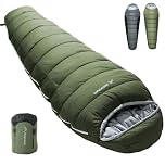BISINNA 4 Season Mummy Sleeping Bag for Adults Cold Weather with Adjustable Hood, Phone Pocket for Hiking, Camping, Traveling, Adults & Kids (Green)