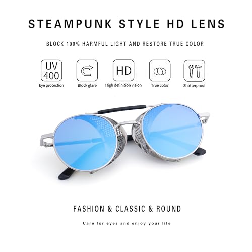 Image of RONSOU Steampunk Style Round Vintage Polarized Sunglasses Retro Eyewear UV400 Protection Matel Frame