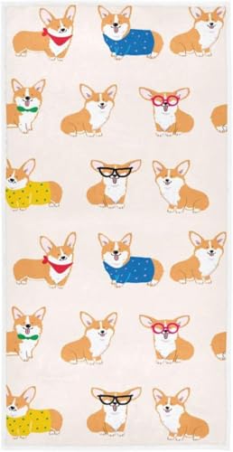 フェイスタオル バスタオル 綿 速乾 薄手 コーギー いぬ 可愛い 犬柄 大判 タオル 部屋干し 柔らかく 肌に優しい 四季通用 家庭用 ホテル 業務用