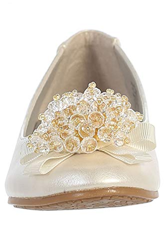 Girls Flats With Crystal Bead Bow (1, Ivory) #TOP5