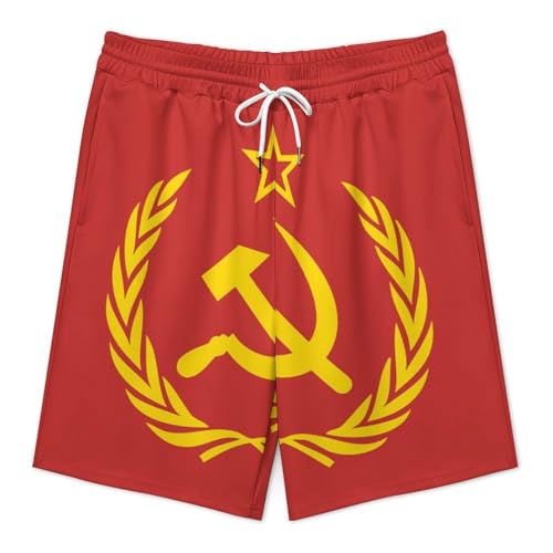 Soviet Union CCCP USSR Emblem Red Men's Athletic Shorts Jersey Pocket Lounge Weekend Short L3
