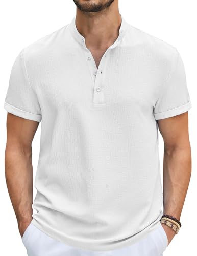 COOFANDY Men's Casual Henley Tee Shirt Band Collar Short Sleeve Summer Beach Hippie T Shirts