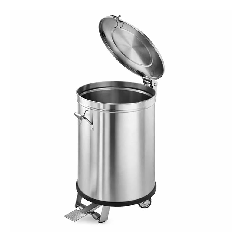 Poubelle Inox avec Pédale et Roues – Poubelle Cuisine Professionnelle en Acier Inoxydable – Diamètre 45 cm Hauteur 70 cm – Ouverture Hygiénique au...